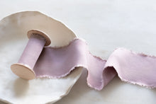 Load image into Gallery viewer, Handmade and hand dyed vegan Bamboo silk ribbon by the yard and on a wooden spool