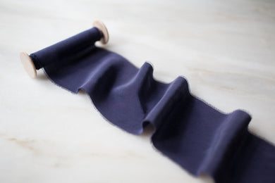 handmade and hand dyed wide blue silk ribbon by the yard and on a spool