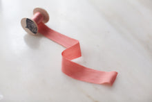 Load image into Gallery viewer, handmade in England, rose quartz pink silk ribbon on a marble surface